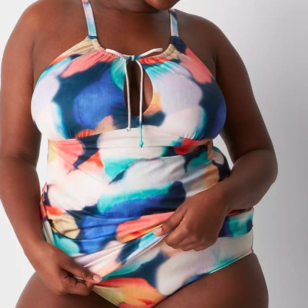 Lane Bryant Cacique Tie-Front Colorful Tankini